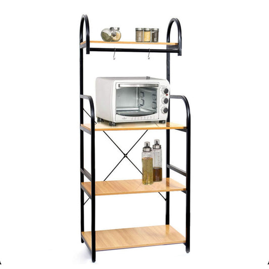 4 Tier Multifunctional Kitchen Rack with 2 Wave Rod Microwave Oven Organizer Stand Storage Racks Holds Up to 20 KG for Kitchen Dining Room Living Room - Medaid