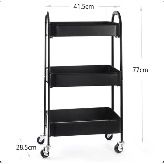 3 Tier Metal Rolling Cart with Wheels Movable Hand Trucks Storage Cart Multipurpose Organizer Trolley for Home Kitchen Bathroom Black - Medaid