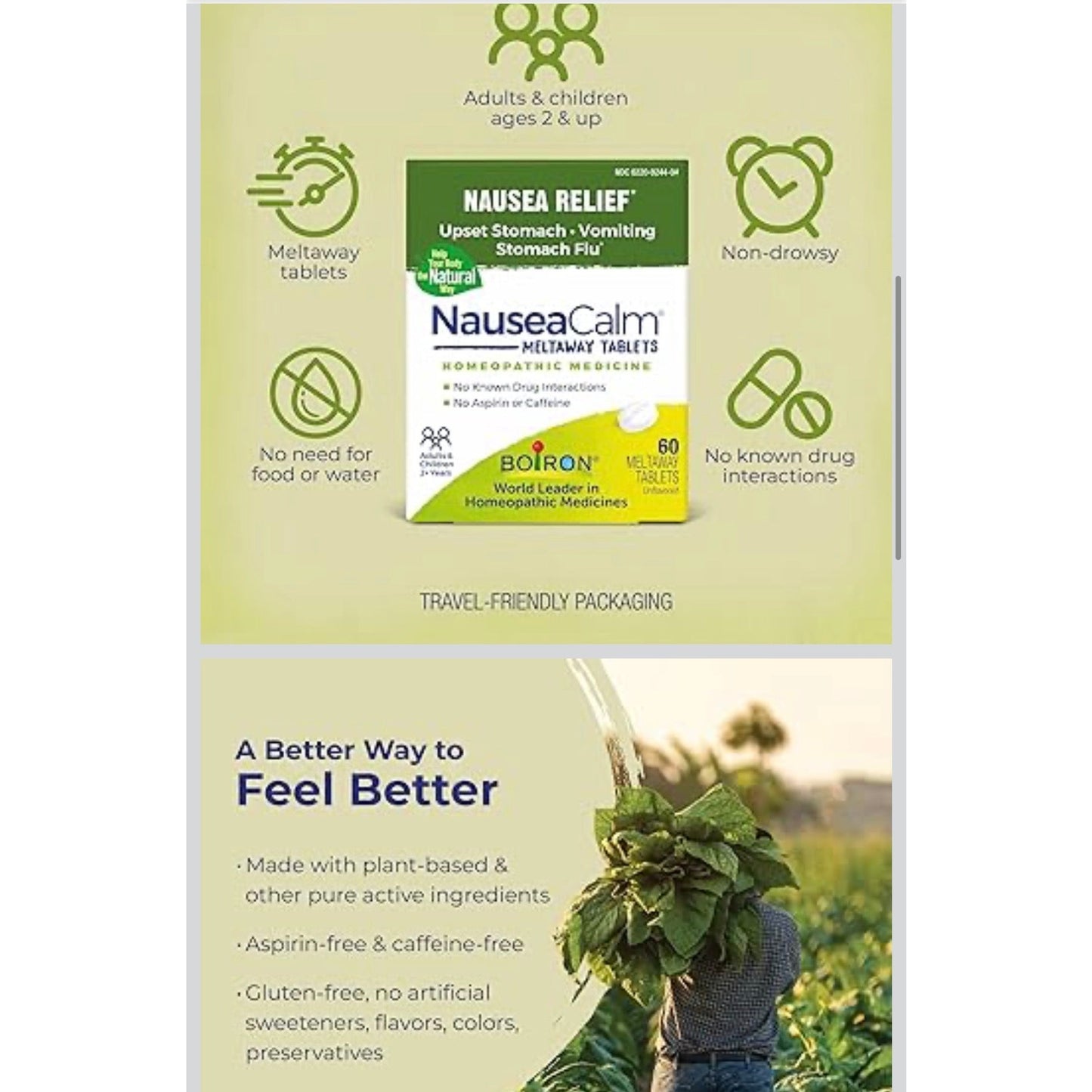 Boiron NauseaCalm Tabs - 100 Count - Relief for Upset Stomach, Nausea, and Vomiting Due to Stomach Flu, Overindulgence, or Motion Sickness - Non-Drowsy Nausea Calm Meltaway Tablets