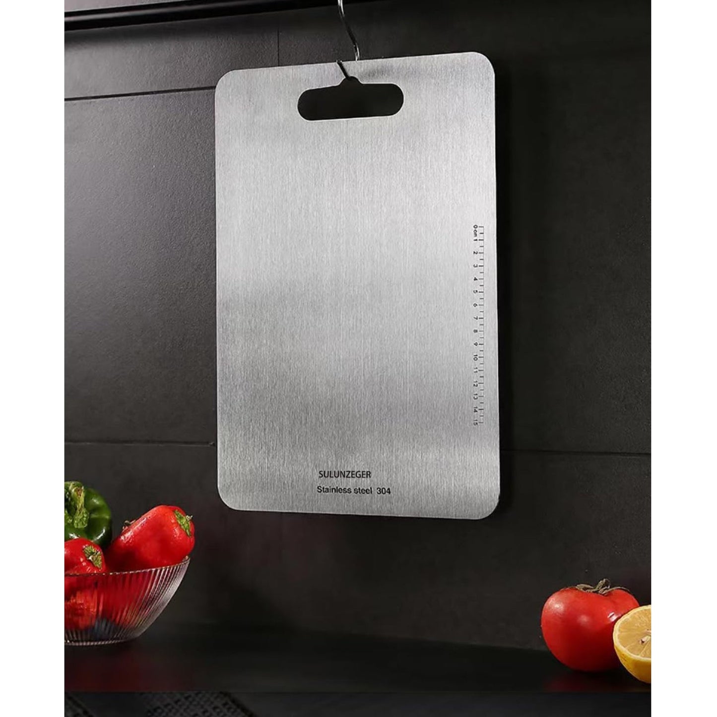 Stainless Steel Cutting Board, Titanium Chopping Boards for Kitchen, SUS 304 Large Chopper for Meat, Dishwasher Safe, with Handle & Scale, Easy Clean, ستانلس ستيل تقطيع, Solid Cookware, (36*25*0.2 cm) - Medaid