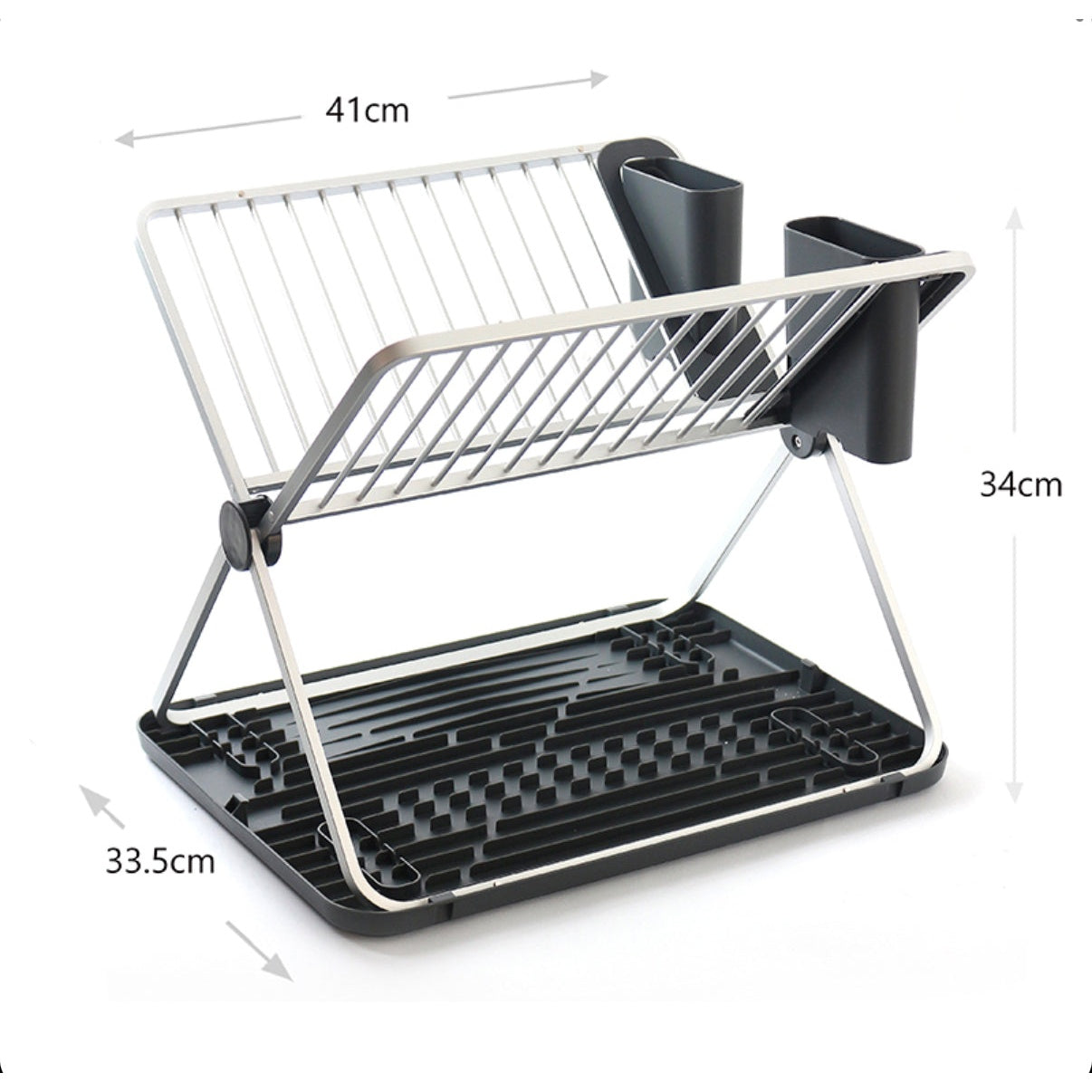 41 CM Foldable Dish Drying Rack Holder Aluminum Dish Drainer Tray with Glass and Cutlery Holder Dish Drainer Storage Organizer for Plates Cups Spoons - Medaid