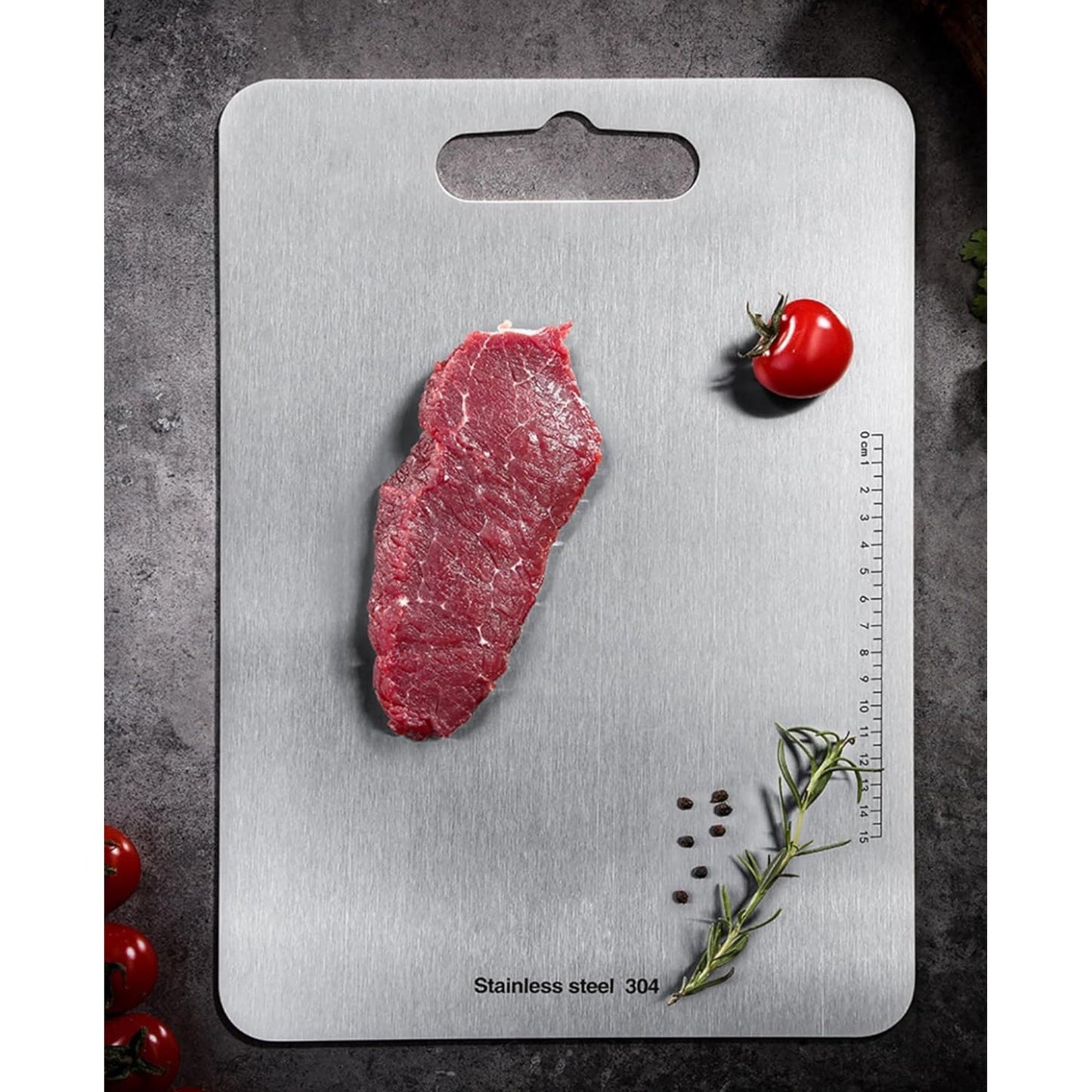 Stainless Steel Cutting Board, Titanium Chopping Boards for Kitchen, SUS 304 Large Chopper for Meat, Dishwasher Safe, with Handle & Scale, Easy Clean, ستانلس ستيل تقطيع, Solid Cookware, (36*25*0.2 cm) - Medaid