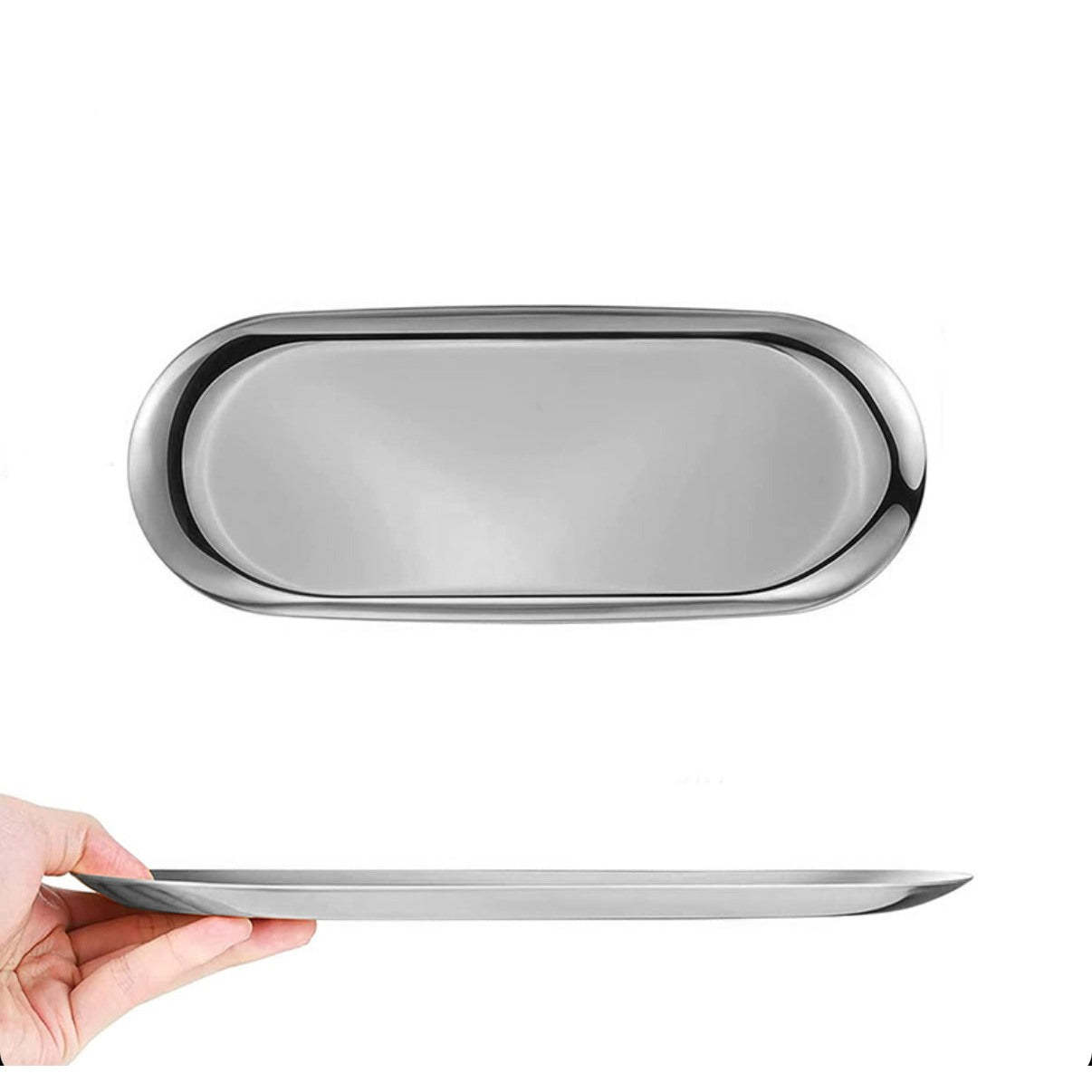 Stainless Steel Oval Storage Tray Multipurpose Small Tray for Cosmetics Jewelry Vanity Snack Silver - Medaid