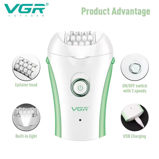VGR Compact Professional Cordless Women Epilator for different body areas for gentle hair removal V705 - Medaid International