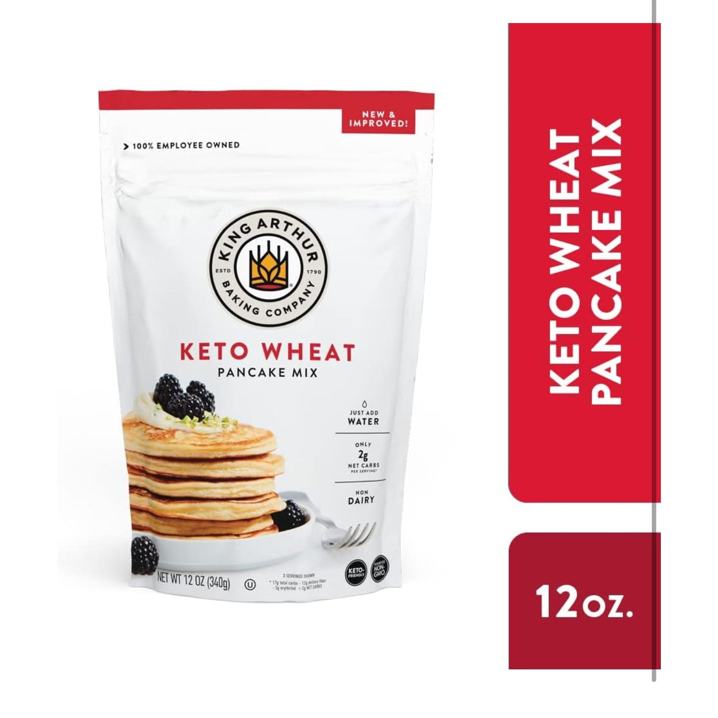 King Arthur Keto Wheat Pancake Mix: Low Carb, High Protein Breakfast Solution - Just Add Water for Fluffy Pancakes or Waffles - Non-GMO, Kosher Certified, 12 oz Pouch - Medaid