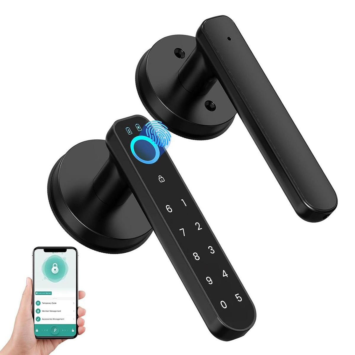 Fingerprint door lock, with password keyboard entry door handle - Medaid International