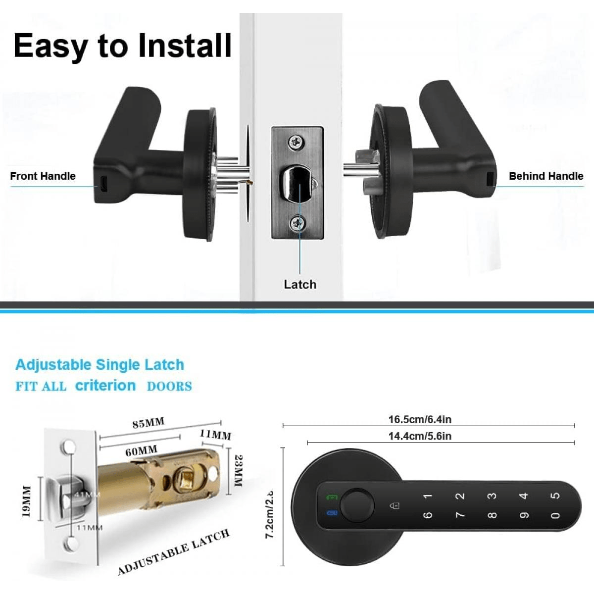 Fingerprint door lock, with password keyboard entry door handle - Medaid International