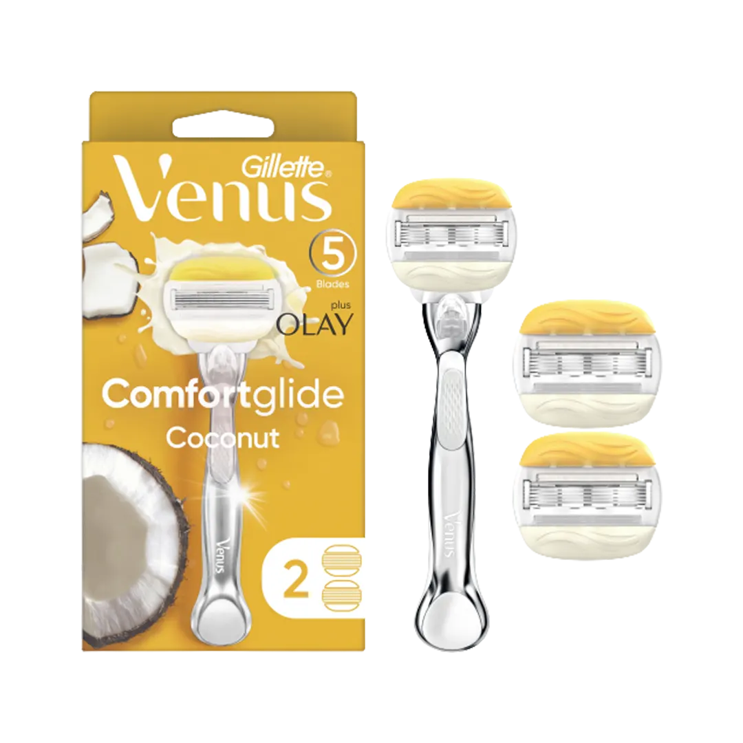 Gillette Venus ComfortGlide Coconut With Olay Razor Handle With 2 Extra Blades - 3Pcs - Medaid