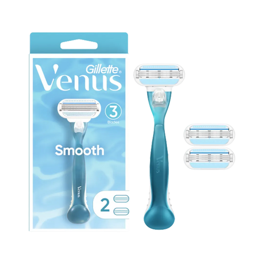 Gillette Venus Smooth Razor Handle With 2 Extra Blades - 3Pcs - Medaid