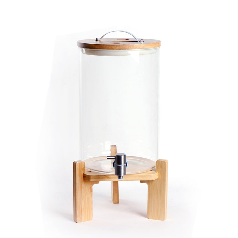 8 L, Glass Drink Dispenser with Stainless Steel Spigot and Handle with Wooden Stand, Ideal for Parties, Birthdays, Buffets, Social Gatherings - Medaid - Lebanon