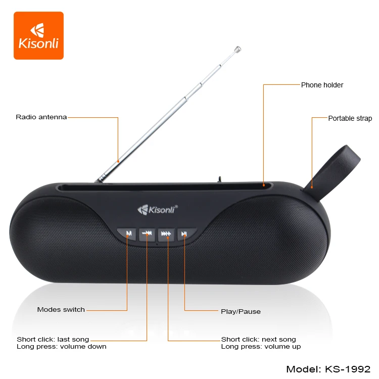 Kisonli KS1992 Wireless Bluetooth Loud Speaker USB, SD, FM, Black - Medaid International