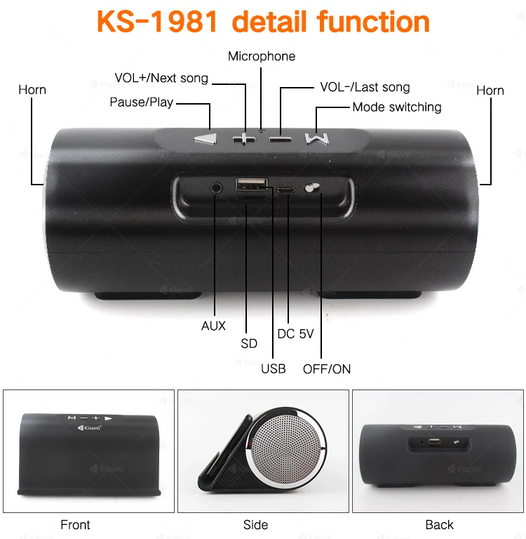 Kisonli KS-1981 Party Speaker Bluetooth Super Bass Portable Mobile Phone Holder Portable Smart Speaker - Medaid International