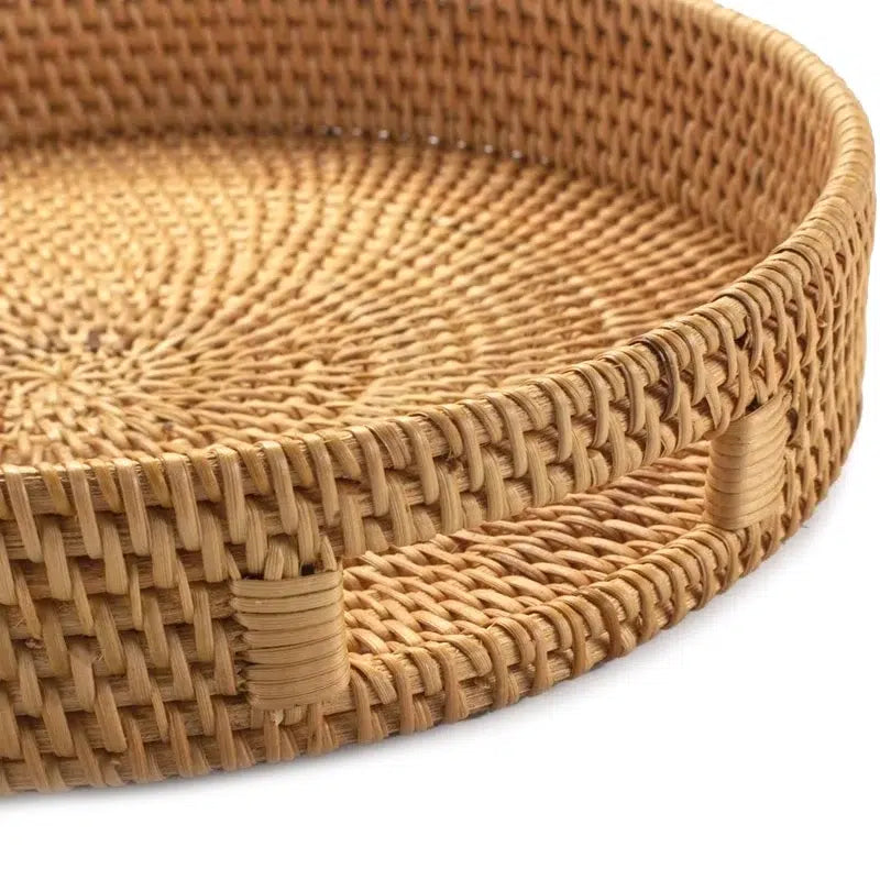 35 CM Handmade Round Rattan Tray with Handles Woven High Wall Serving Tray for Food Drink Cosmetics Coffee Table Decor - Medaid - Lebanon