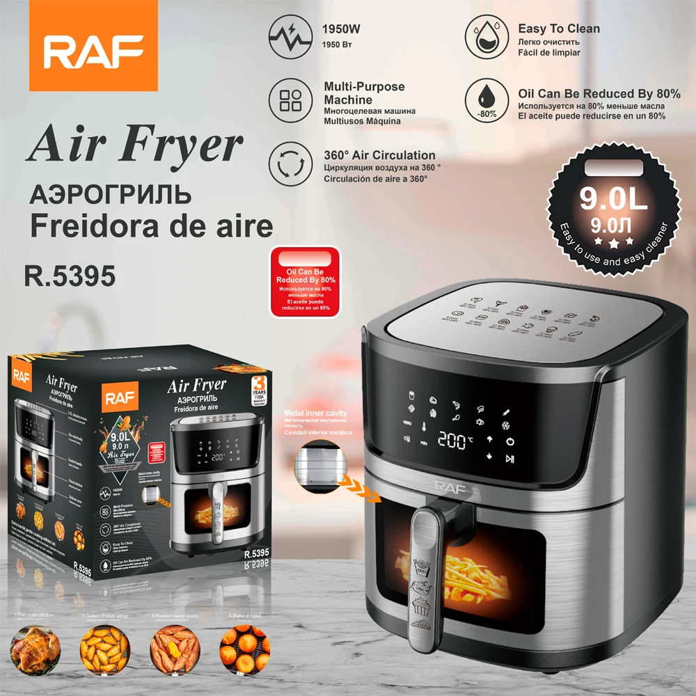 RAF Digital Air Fryer 9L ‚Äì 1950W Power, 360¬∞ Hot Air Circulation, Touchscreen | Oil-Free Healthy Cooking, Stainless Steel R5395 - Medaid International
