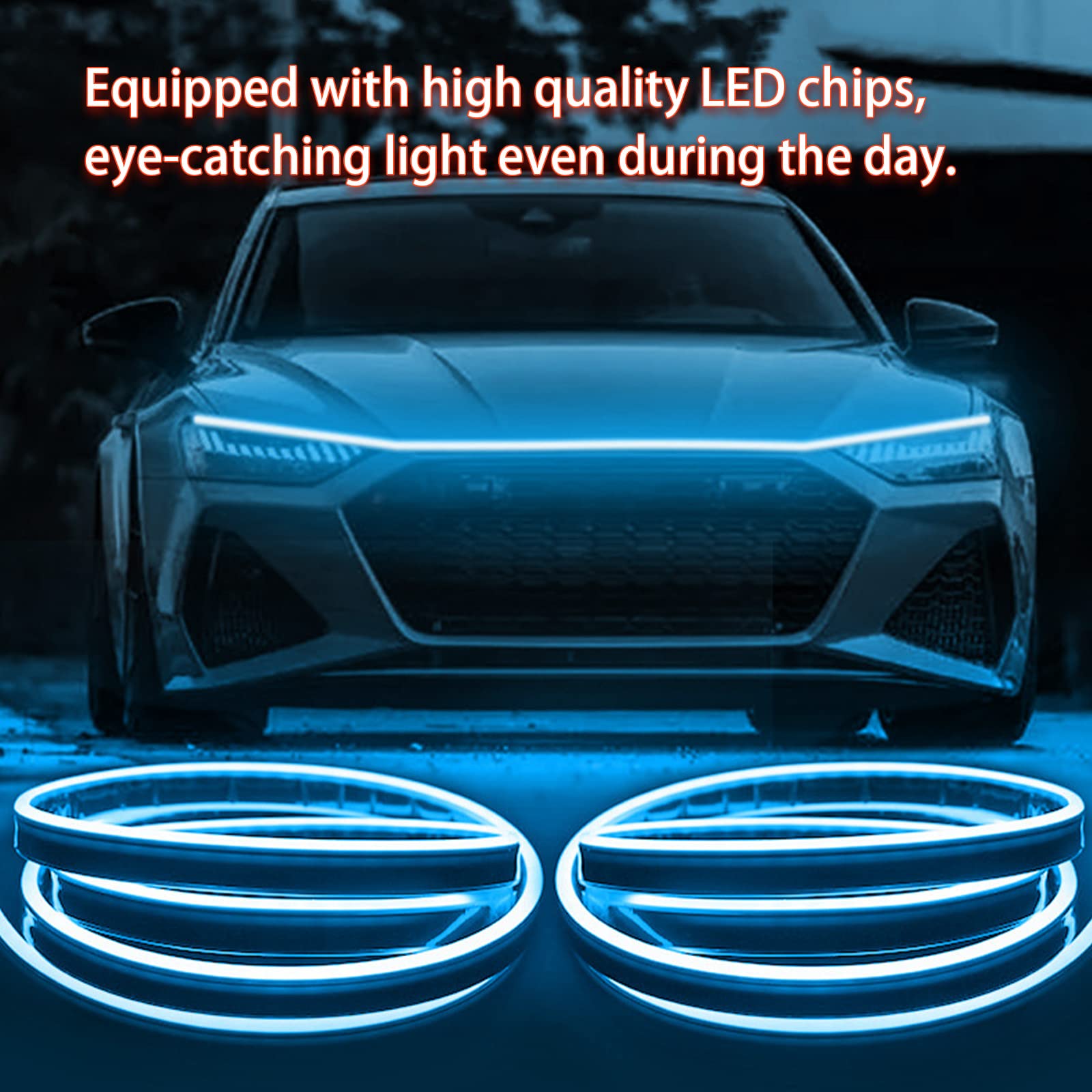 Car Hood Light Strip, Flexible Exterior Car LED Strip Lights Waterproof (Crystal Blue) - Medaid International