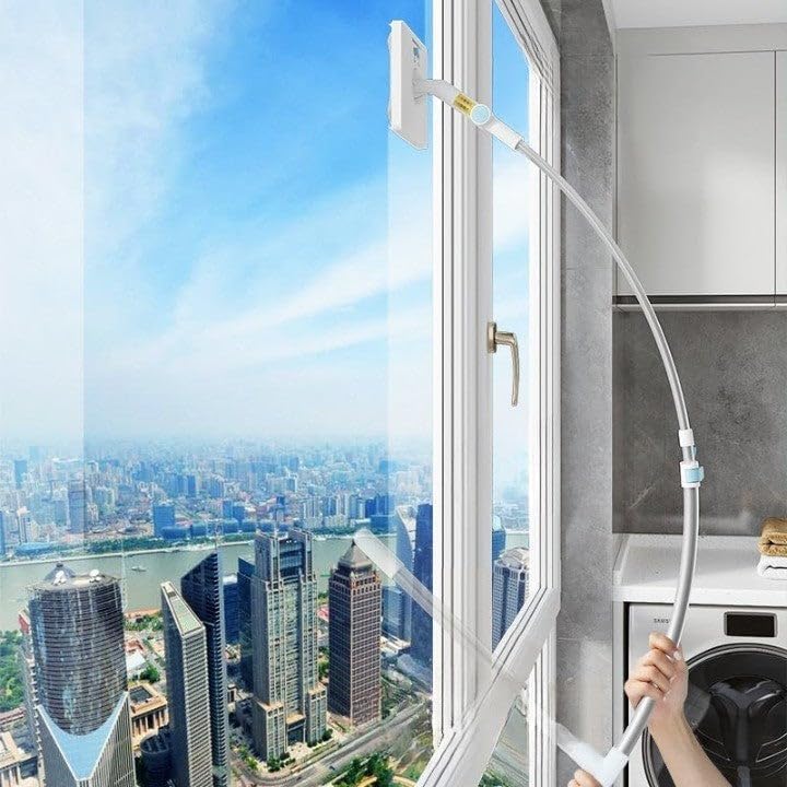 Window Cleaning Tool U Shaped l for External Window Washer with Telescopic Pole, Angle Adjustable Sponge Head and Squeegees - Medaid International