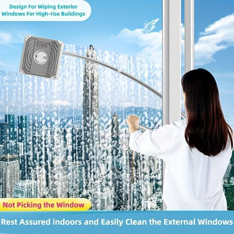 Window Cleaning Tool U Shaped l for External Window Washer with Telescopic Pole, Angle Adjustable Sponge Head and Squeegees - Medaid International