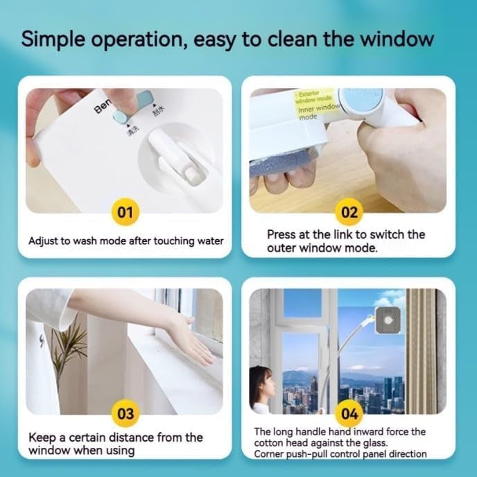 Window Cleaning Tool U Shaped l for External Window Washer with Telescopic Pole, Angle Adjustable Sponge Head and Squeegees - Medaid International