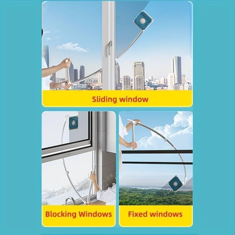 Window Cleaning Tool U Shaped l for External Window Washer with Telescopic Pole, Angle Adjustable Sponge Head and Squeegees - Medaid International