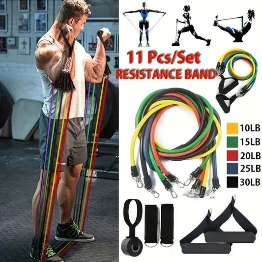 11Pcs Resistance Bands Set Elastic Tube Bands Door Anchor Ankle Straps Cushioned Handles with Carry Bags for Home Gym - Medaid International