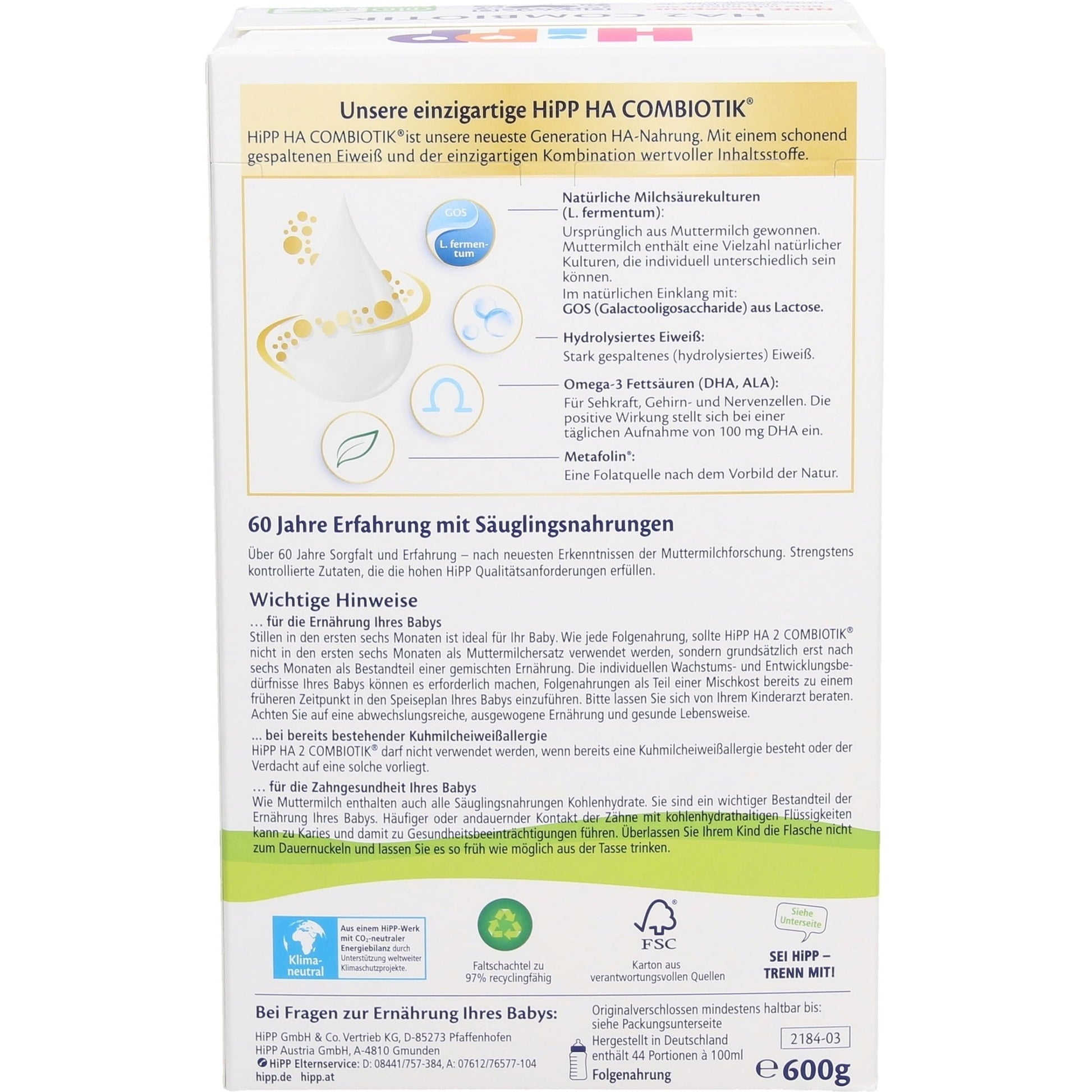 HiPP HA 2 Combiotik® Hydrolyzate Follow-On Formula, 600 g - Medaid International