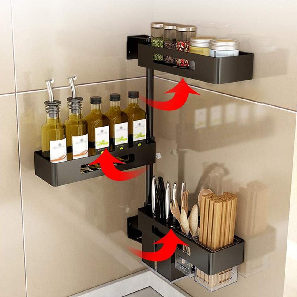3 Tiered Wall Mounted Kitchen Storage Racks 180 Degree Rotatable For Spice - Medaid International