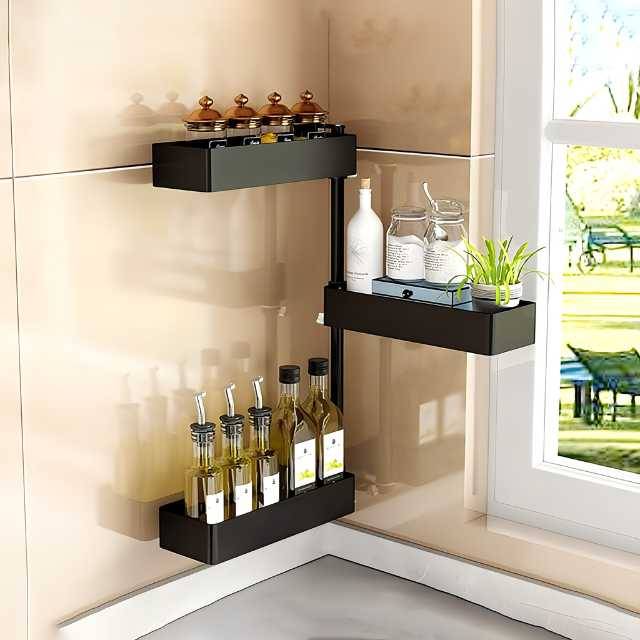 3 Tiered Wall Mounted Kitchen Storage Racks 180 Degree Rotatable For Spice - Medaid International