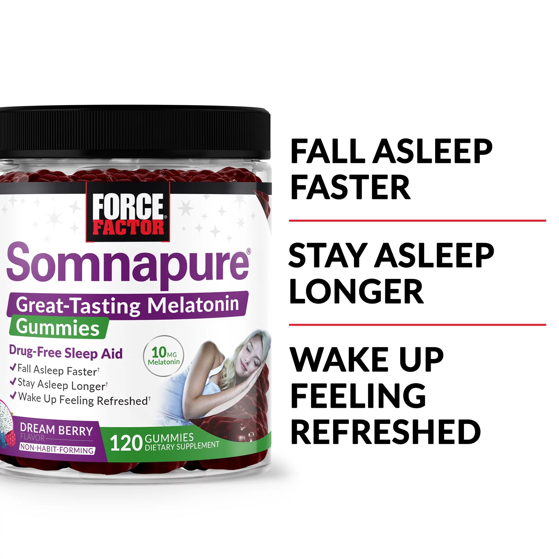 Force Factor Somnapure Gummies with Melatonin for Adults, Non-Habit-Forming Sleep Aid Supplement for Deep Sleep, Stay Asleep Longer, Wake Up Refreshed, Dream Berry Flavor - Medaid - Lebanon