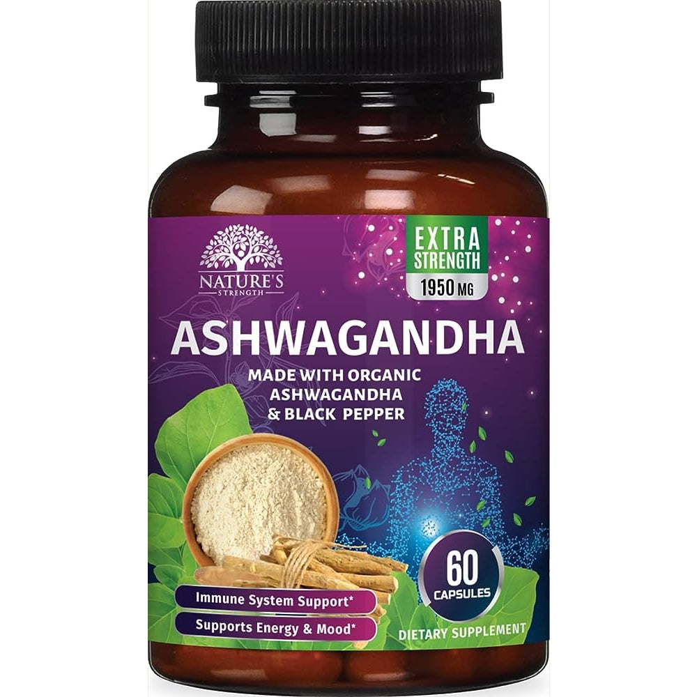 Certified Organic Ashwagandha 1950 MG - Extra Strength Pure Organic Ashwagandha Extract - Made with Root Extract Powder - Medaid - Lebanon