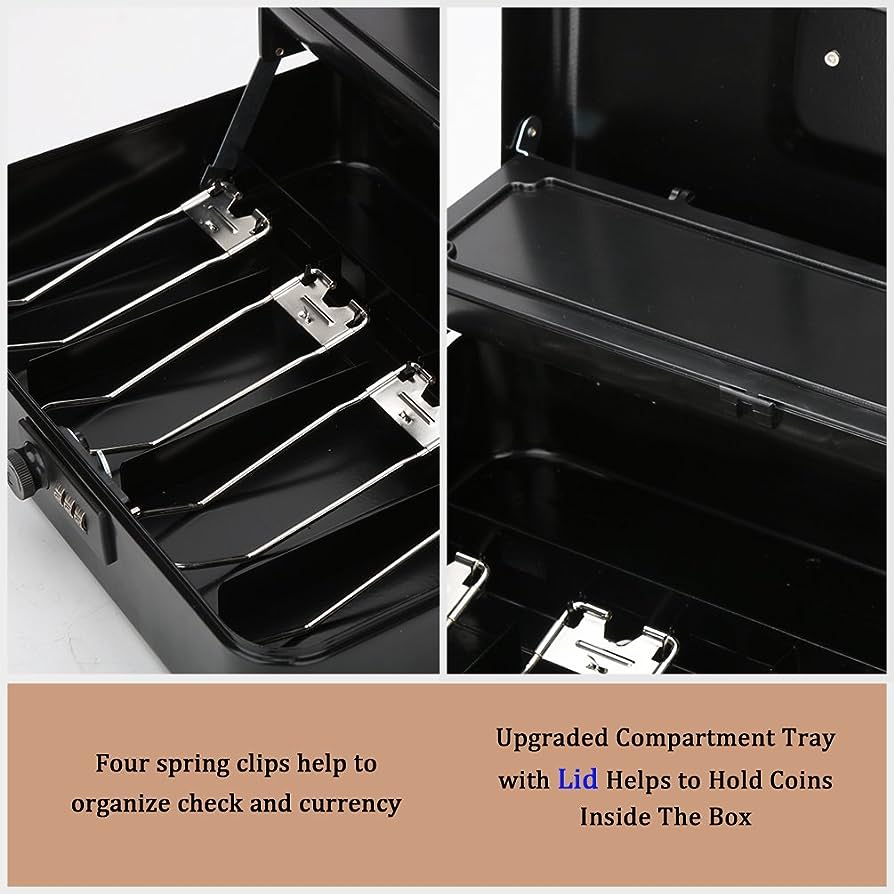 Large Metal Cash Safe Box with Money Tray - Medaid International