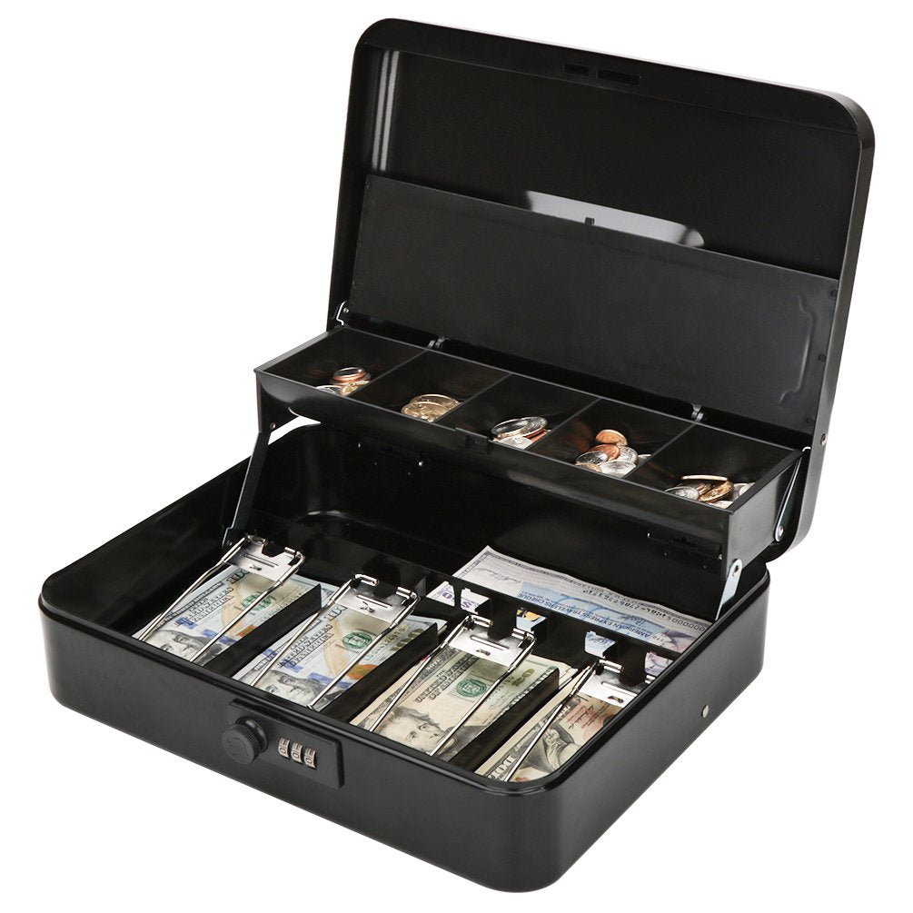 Large Metal Cash Safe Box with Money Tray - Medaid International