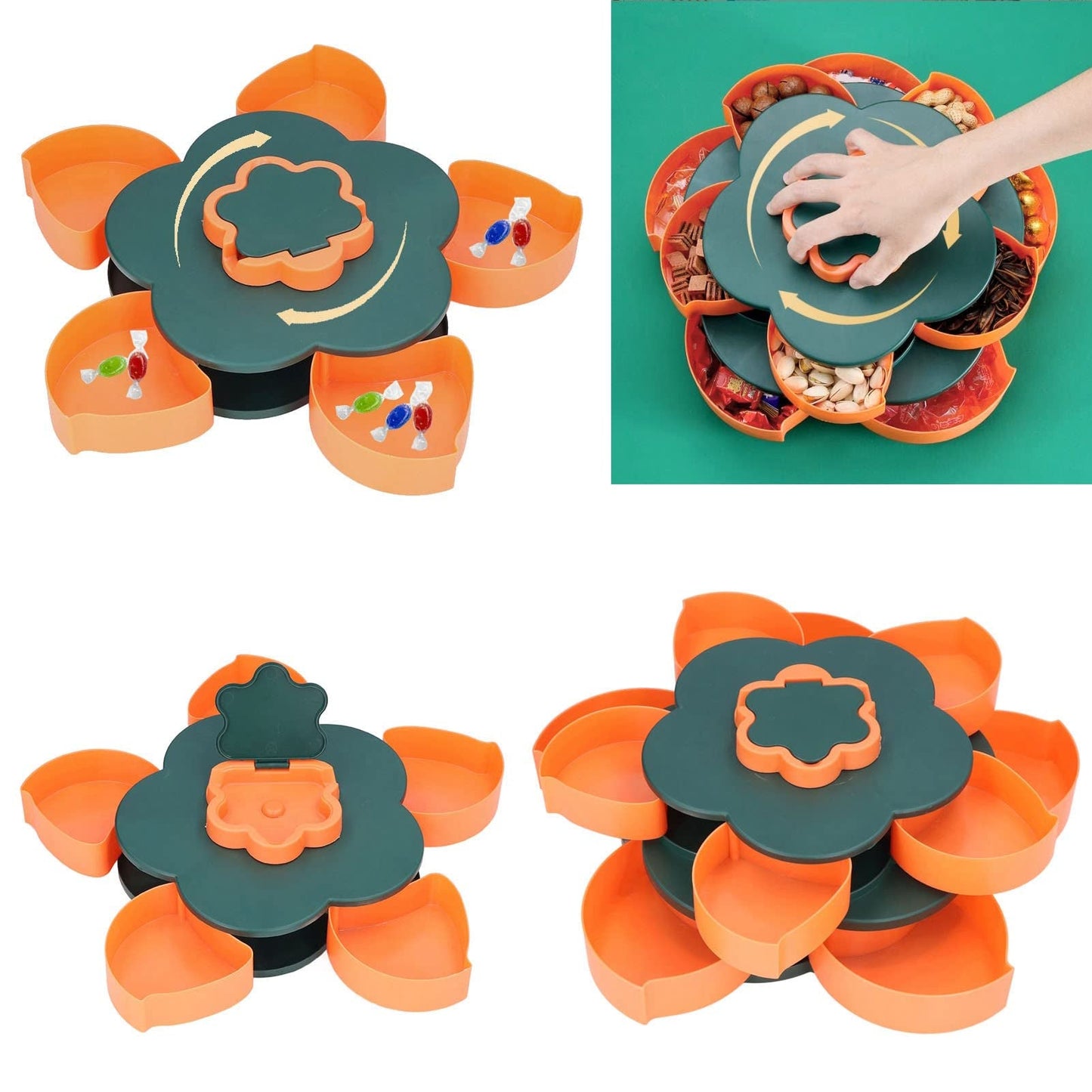 Double Deck Rotating Snack Tray Flower Shape - Medaid International