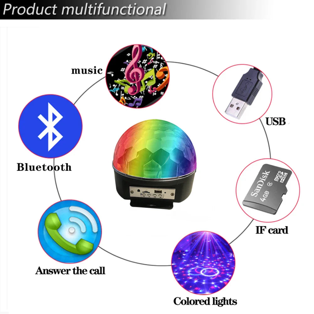 Bluetooth MP3 LED Disco Light Crystal Magic Ball Rotating Stage Lamp - Medaid International