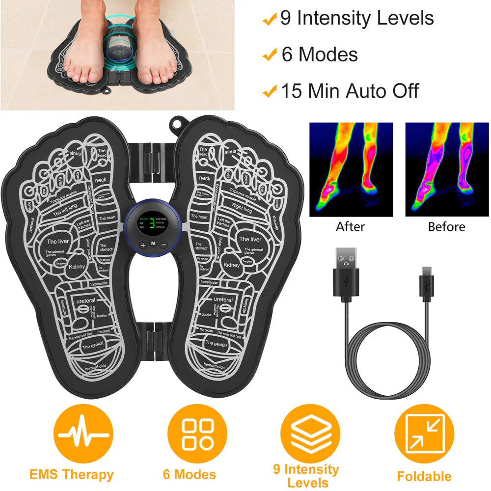 Electric EMS Foot Massager Pad Foldable USB Rechargeable - Medaid International