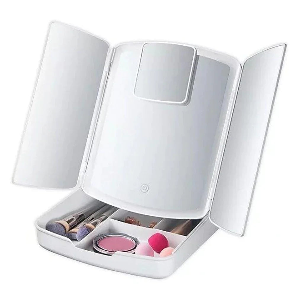 My Fold Away Vanity Mirror With Led & Makeup Storage - Medaid International