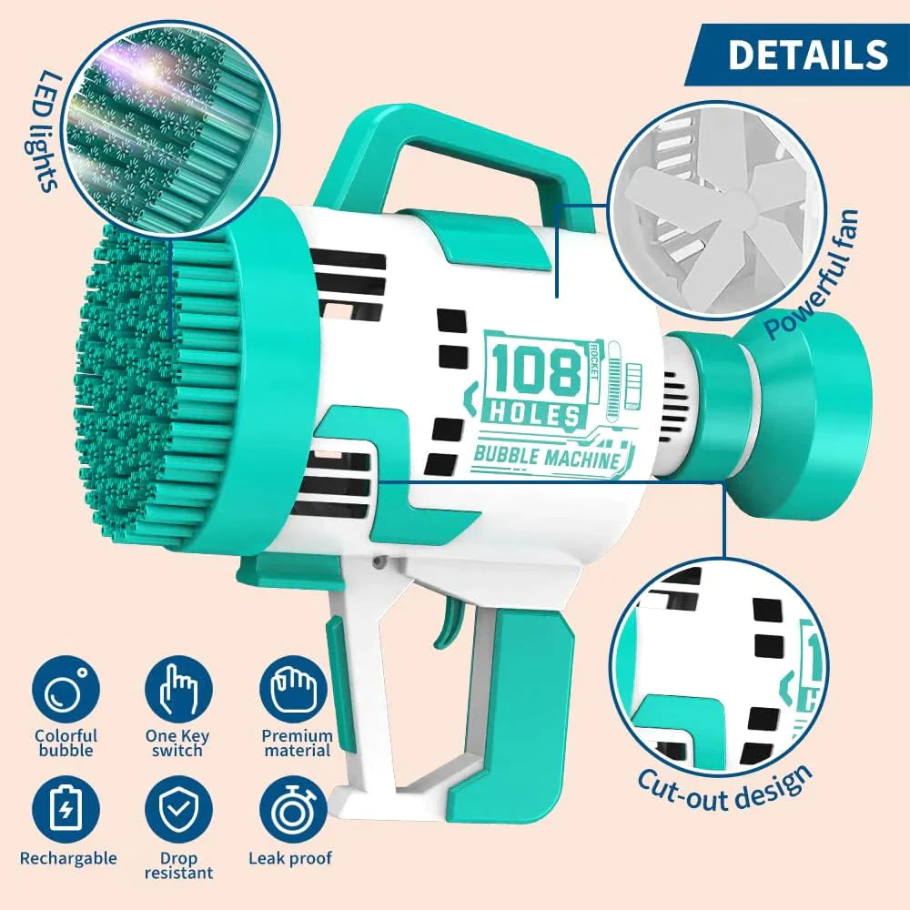 Bubble Gun 108 Holes With Colorful Lights For Kids Toys - Medaid International