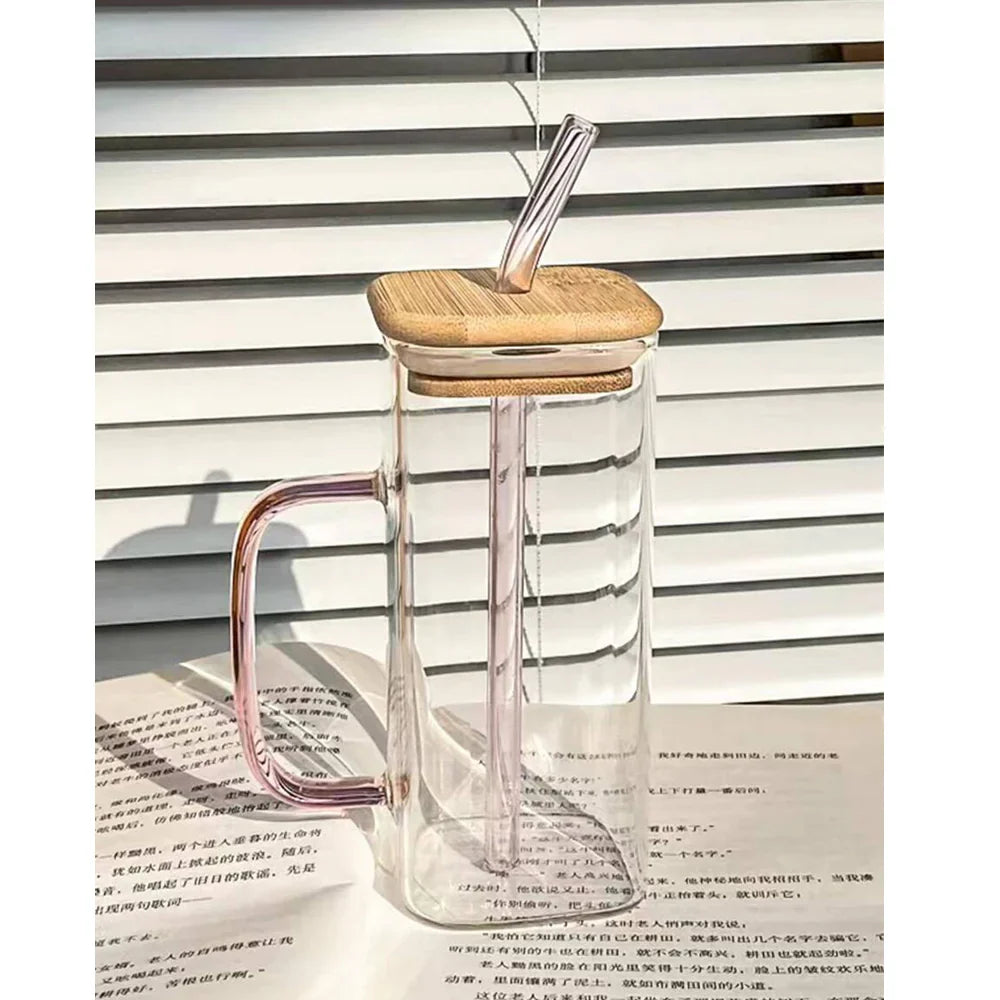 Coffee Can Shaped Glass Mug with lid and straw 540ml - Medaid International