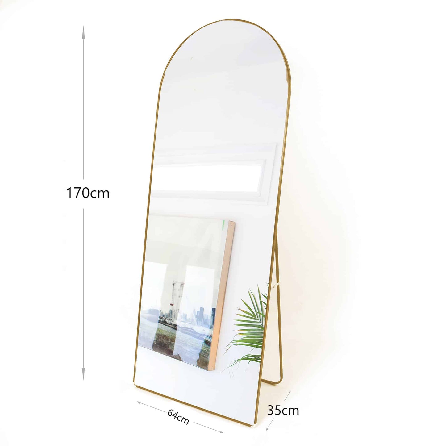 170 CM Modern Arched Floor Standing and Wall Mounted Mirror with Metal Frame Freestanding Mirror with Stand for Home Living Room Bedroom Gold - Medaid