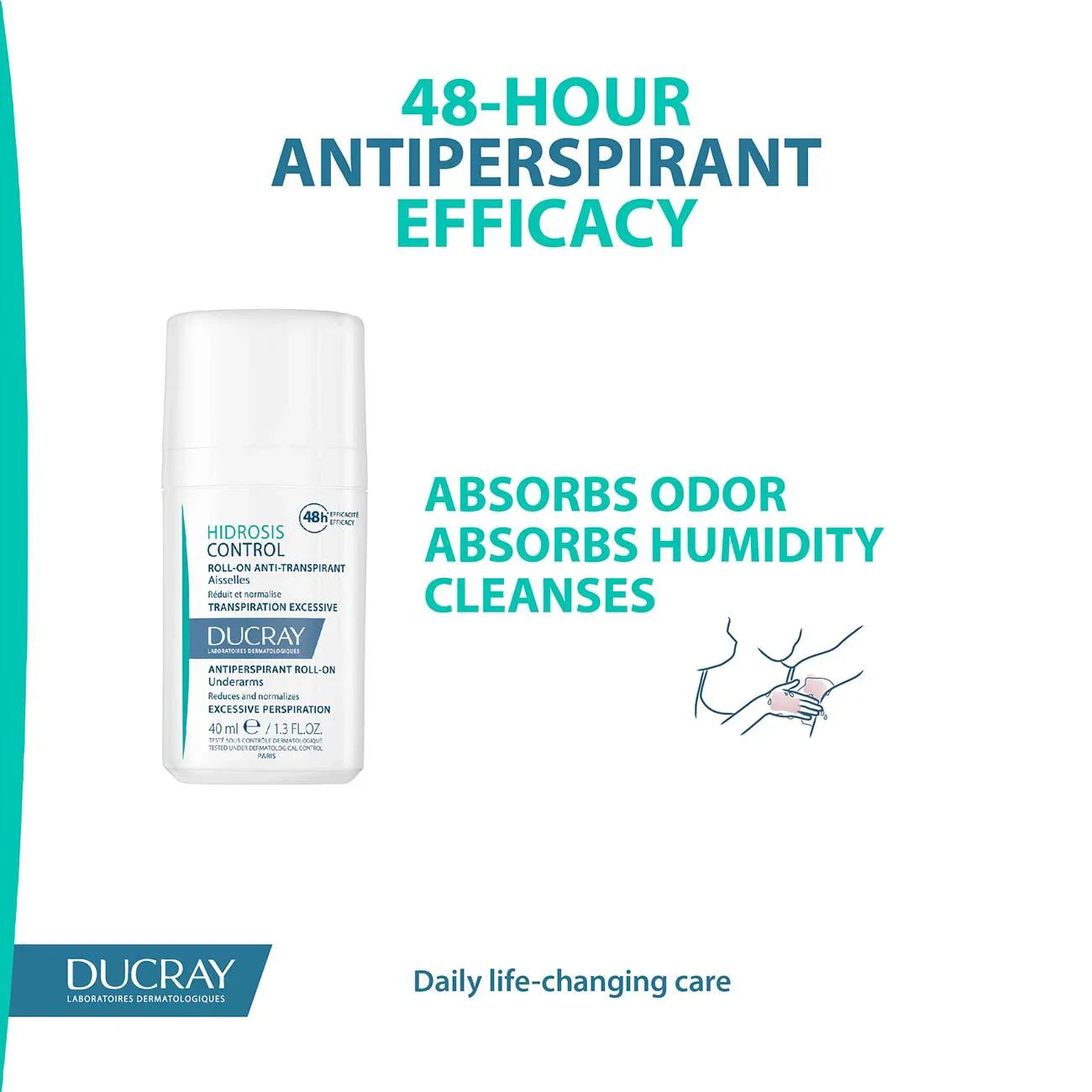 DUCRAY Hidrosis Control Antiperspirant Roll-On 48H Efficacy - Underarms, Excessive Perspiration - Medaid International