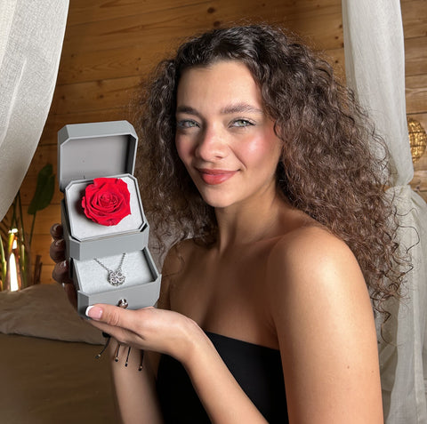 Luxurious Jewelry Box With Eternal Flower Rose + Magnetic Four Heart Necklace - Medaid International