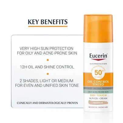 Eucerin Oil Control Tinted Sun Gel-Cream Dry Touch 50+ - Medaid - Lebanon