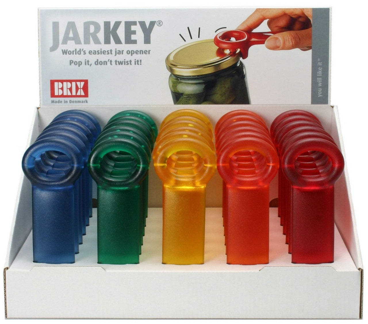 Display of Thirty Lever Action Jar Key Openers - Medaid International