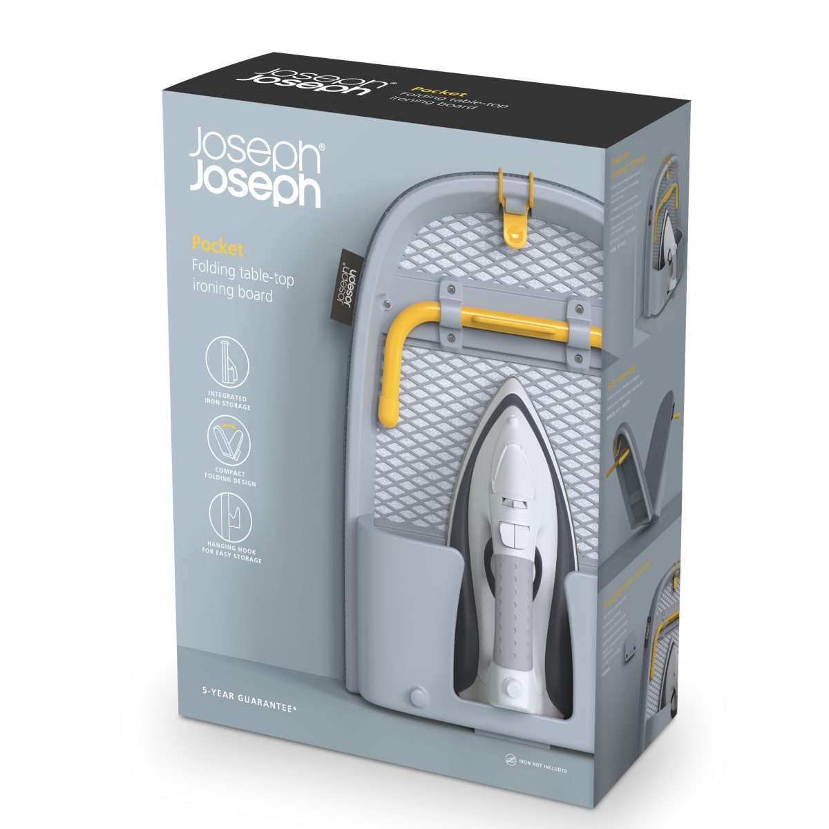 Joseph Joseph Pocket Plus Folding Ironing Board with Advanced Cover Grey Yellow - Medaid International