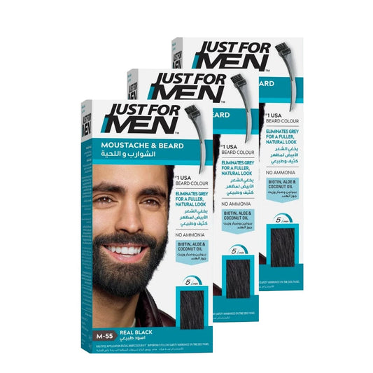 Just For Men x 3 Brush-In Color Gel Mustache & Beard Real Black M-55 - Medaid International