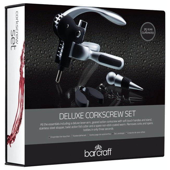 BarCraft Deluxe Lever-Arm Corkscrew Gift Set - Medaid International