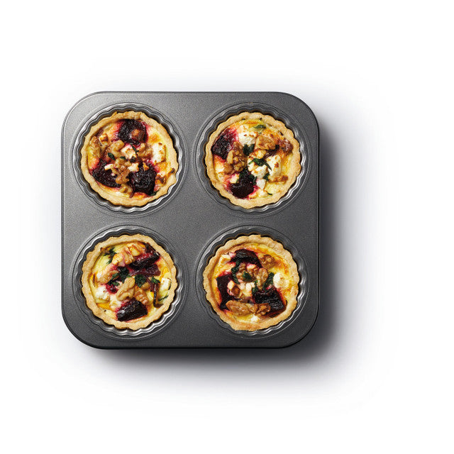 MasterClass Non-Stick Four Hole Loose Base Fluted Mini Tartlet Pan - Medaid International
