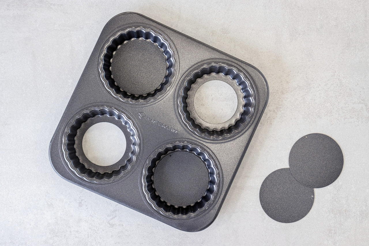 MasterClass Non-Stick Four Hole Loose Base Fluted Mini Tartlet Pan - Medaid International