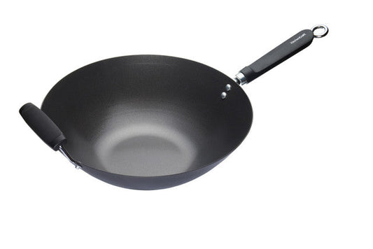 World of Flavours Oriental Carbon Steel Non-Stick Wok, 35.5cm - Medaid International