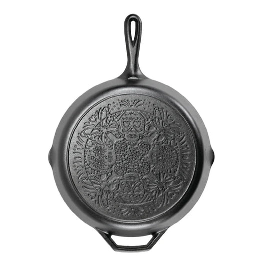 31 Cm Seasoned Cast Iron Butterfly Sugar Skull Skillet - Medaid International