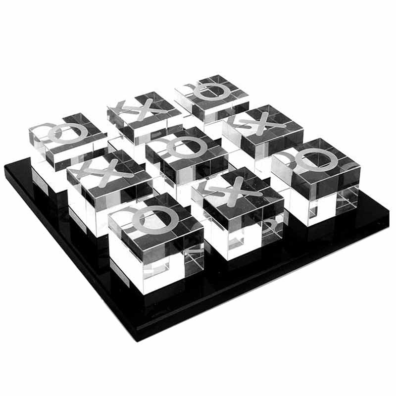 Luxury Crystal Glass Tic Tac Toe Game Set with Black Base Centerpiece Ornament Artwork for Living Room Tabletop Office Home Decoration - Medaid